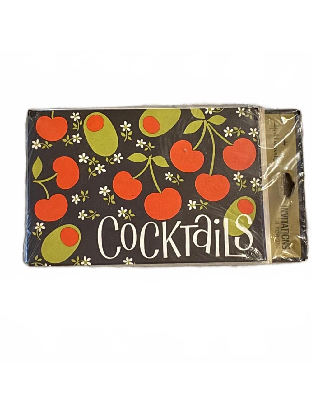 Vtg 70s Hallmark Cocktail Invitations Sealed NOS Retro MCM Olives Cherries Mod